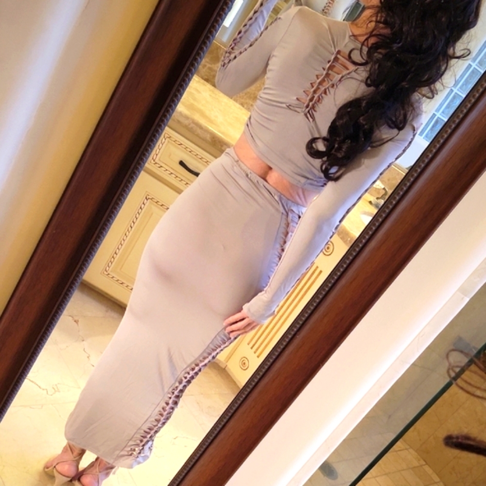 Fashion Nova Stylish Gray Midi Skirt Set, S - Picture 10 of 16
